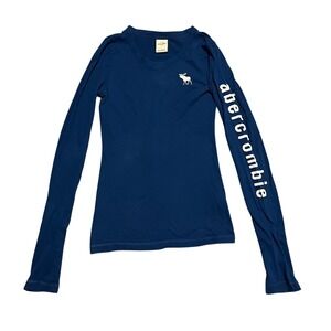 Abercrombie Kids Navy Blue Long Sleeve Graphic Tee Shirt Moose Logo Size L